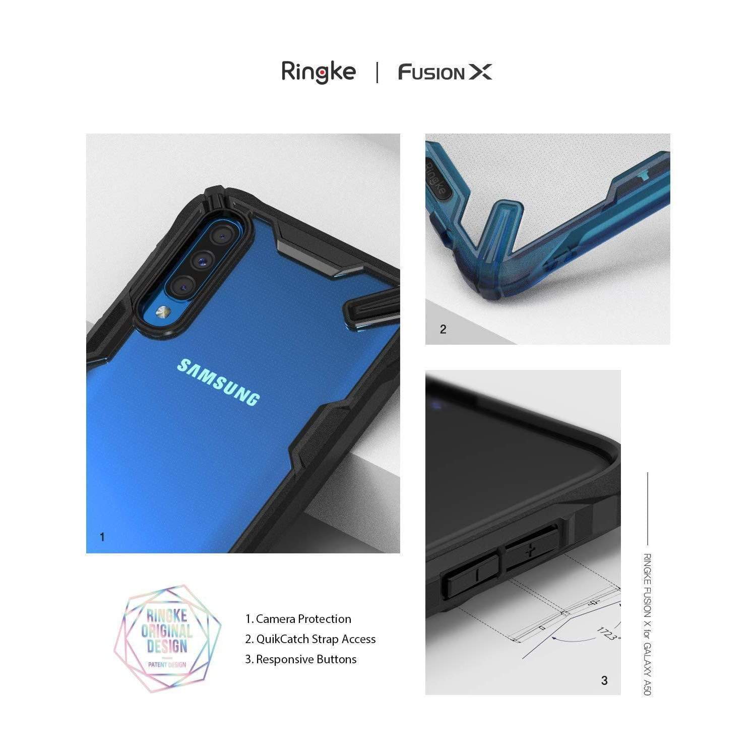 Combo Estuche Vidrio Flexible Ringke Fuxion X Samsung Galaxy A50 / A30s / A50s Lanch Accesorios Originales